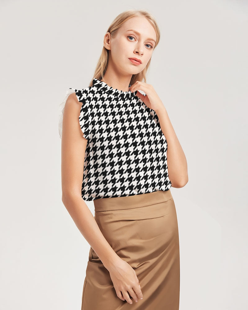 Houndstooth Women's Ruffle Sleeve Top - World Class Depot Inc