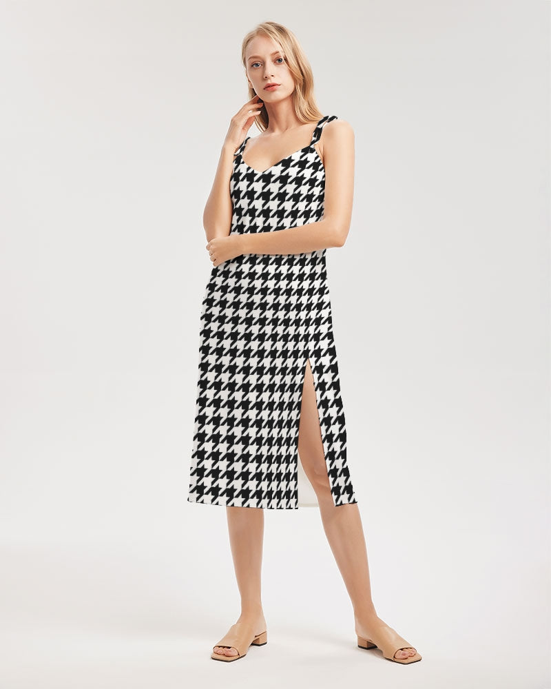 Houndstooth Women's Tie Strap Split Dress - World Class Depot Inc