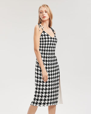 Houndstooth Women's Tie Strap Split Dress - World Class Depot Inc