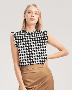 Houndstooth Women's Ruffle Sleeve Top - World Class Depot Inc