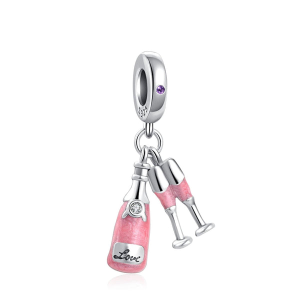Pandora Silver and Pink Champagne and Glasses Love Charm 925 Sterling Silver - World Class Depot Inc